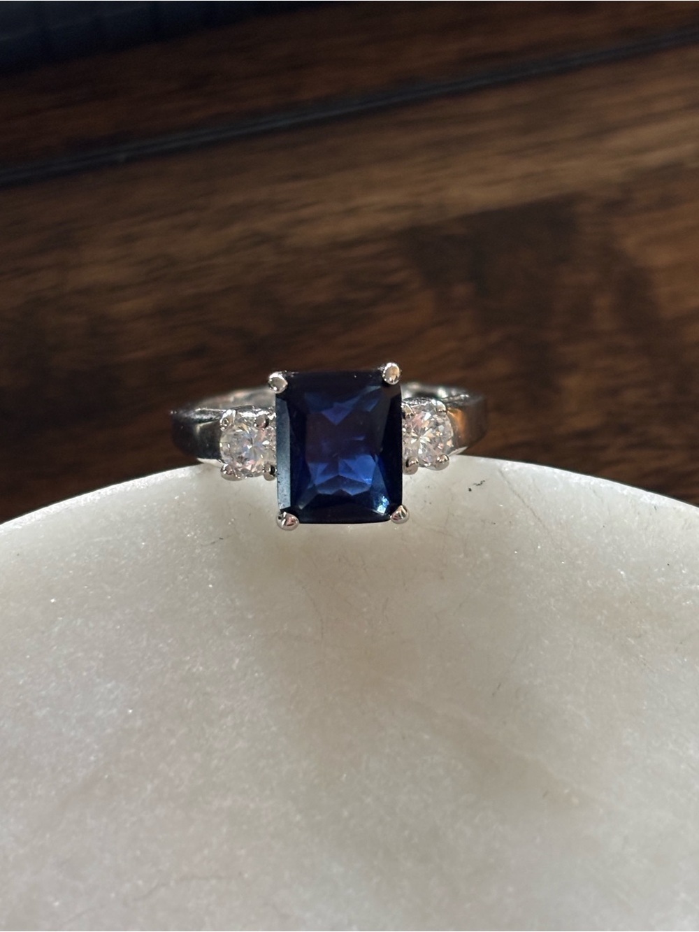 Elegant Blue Sapphire-Style Three-Stone Ring